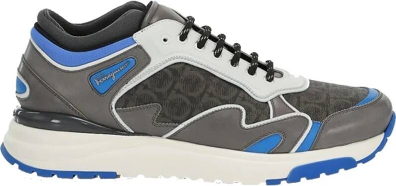 Salvatore Ferragamo Grijze Leren Logo Sneakers voor Heren Gray Heren