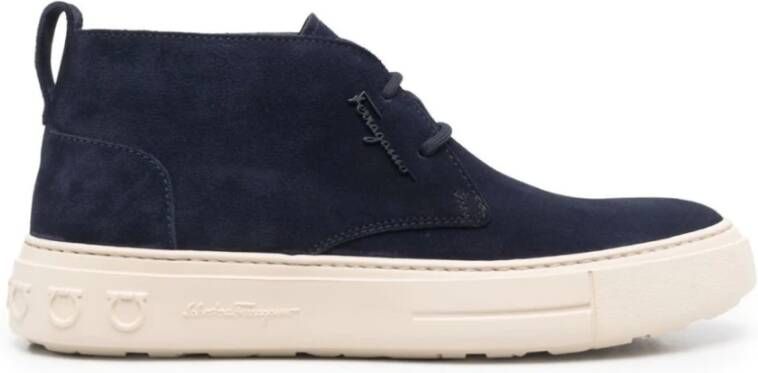 Salvatore Ferragamo Luxe Suede Lace-Up Desert Boots Blue Heren