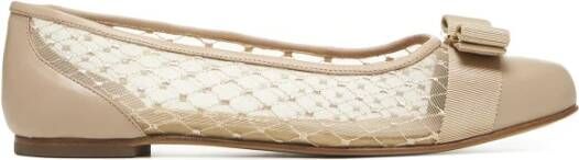 Salvatore Ferragamo Mesh Slip-On Ballet Flats Beige Dames