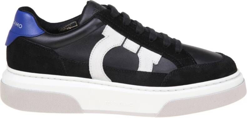 Salvatore Ferragamo Zwarte Mesh Sneakers met Blauwe Leren Hak Black Heren