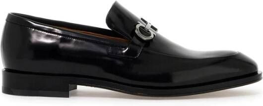 Salvatore Ferragamo Mocassins van geborsteld leer met Gancini detail Black Heren