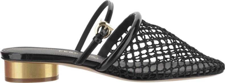 Salvatore Ferragamo Muiltjes van mesh en leer met Gancini-detail Black Dames