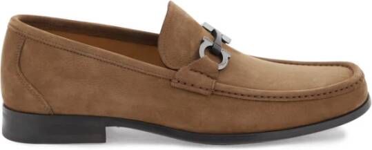 Salvatore Ferragamo Nubuck Gancini Loafers Brown Heren