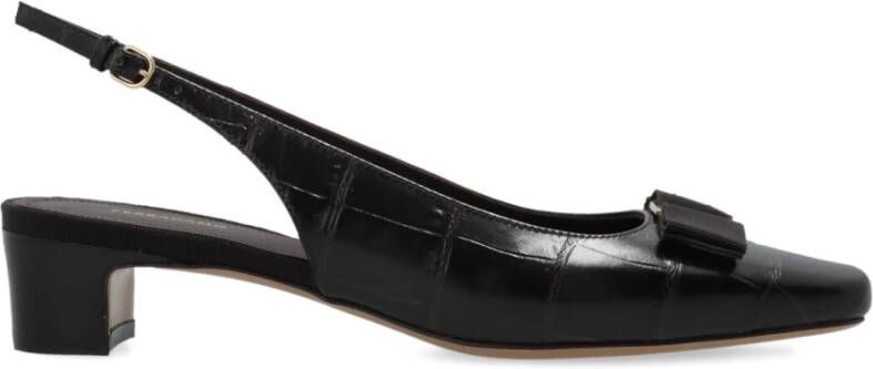 Salvatore Ferragamo Zwarte Slingback Schoenen met Strikdetails Brown Dames