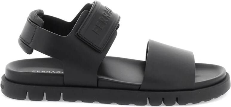 Salvatore Ferragamo Stijlvolle Dubbele Band Leren Sandalen Black Heren