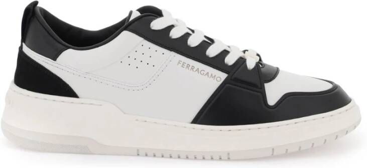 Salvatore Ferragamo Tweekleurige leren sneakers met logo White Heren