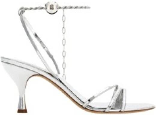 Salvatore Ferragamo Zilveren Gelamineerde Leren Sandalen Gray Dames