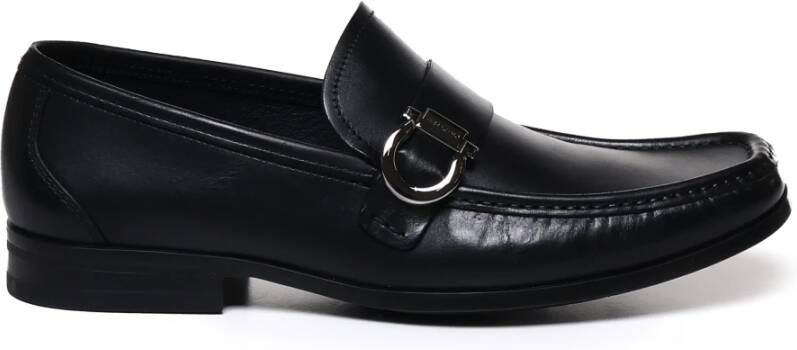 Salvatore Ferragamo Zwarte Gancini Leren Loafers Black Heren