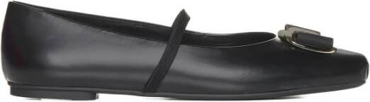 Salvatore Ferragamo Zwarte Lamsvacht Vara Boog Platte Schoenen Black Dames