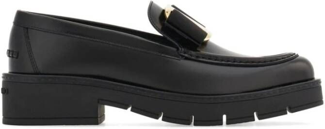 Salvatore Ferragamo Zwarte Leren Boogdetail Instap Schoenen Black Dames