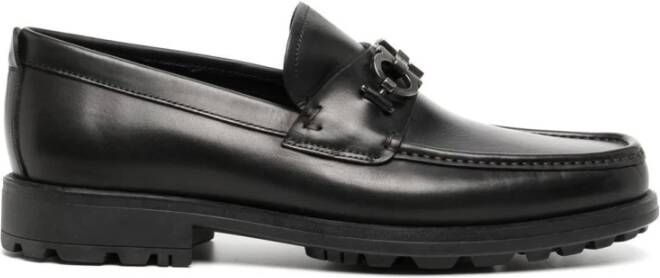 Salvatore Ferragamo Zwarte Leren Gancini Loafers Black Heren