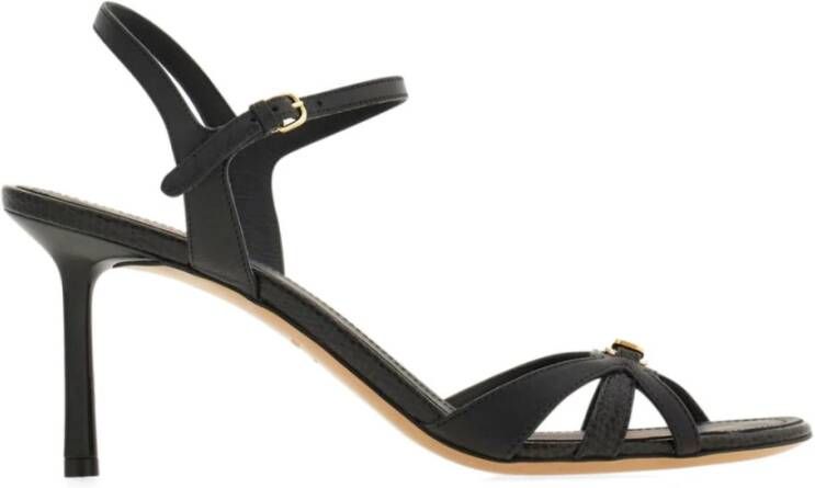 Salvatore Ferragamo Zwarte leren hagedisprint enkelband sandalen Black Dames