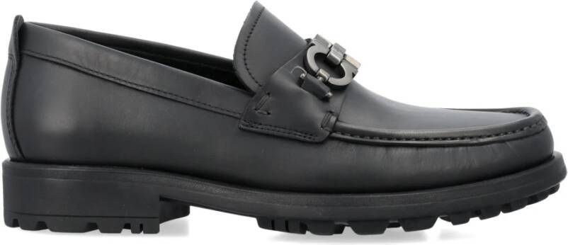 Salvatore Ferragamo Zwarte leren loafer met Gancini Black Heren