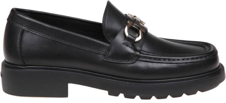 Salvatore Ferragamo Zwarte Leren Loafers met Gancini Gesp Black Dames