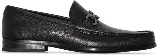 Salvatore Ferragamo Zwarte leren loafers met Gancini-hardware Black Heren