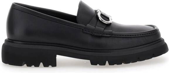 Salvatore Ferragamo Zwarte Leren Loafers met Metalen Detail Black Heren