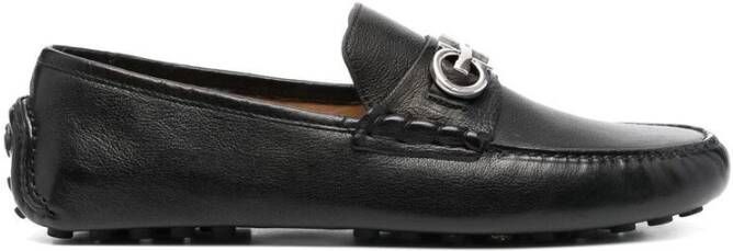 Salvatore Ferragamo Zwarte Leren Moc Stiksels Schoenen Black Heren