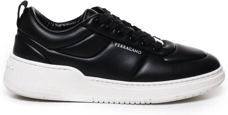 Salvatore Ferragamo Zwarte Leren Sneakers met Rubberen Zool Black Heren