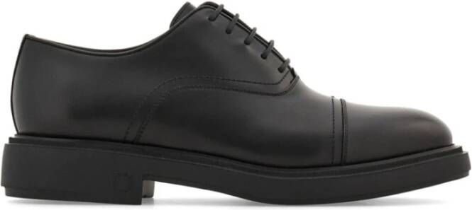 Salvatore Ferragamo Zwarte Leren Veterschoenen met Platte Zool Black Heren