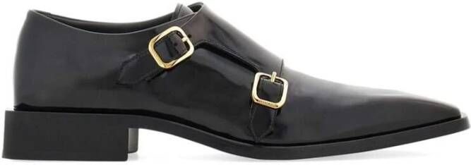 Salvatore Ferragamo Zwarte Leren Vierkante Neus Instappers Black Heren