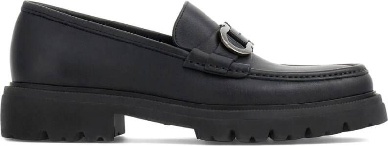 Salvatore Ferragamo Zwarte platte loafers met Gancini gesp Black Heren