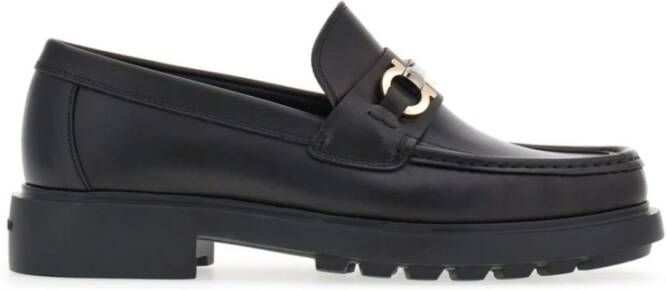 Salvatore Ferragamo Zwarte platte schoenen met Gancini-details Black Heren