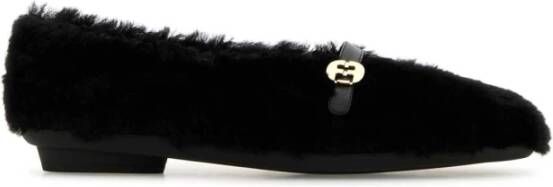 Salvatore Ferragamo Zwarte shearling Noella ballerina's Black Dames