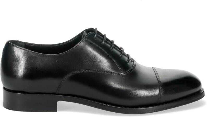 Sangiorgio Elegante Zwarte Leren Oxfords Schoenen Black Heren