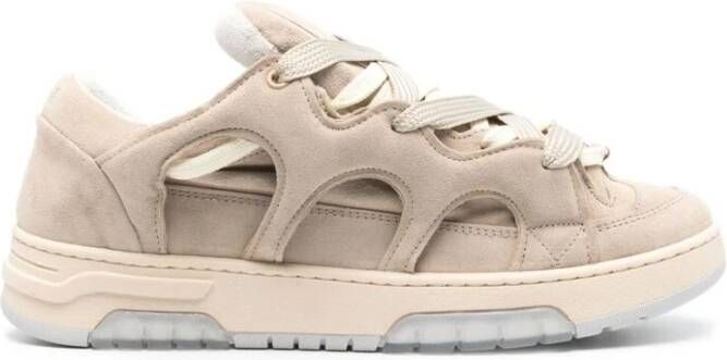 Santha Beige Suède Sneaker met Gewatteerd Ontwerp Gray Heren