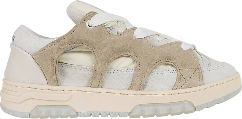 Santha Stijlvolle witte sneakers met mesh en suède Beige Dames