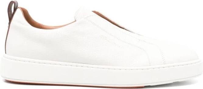 Santoni Beige Leren Instap Sneakers White Heren