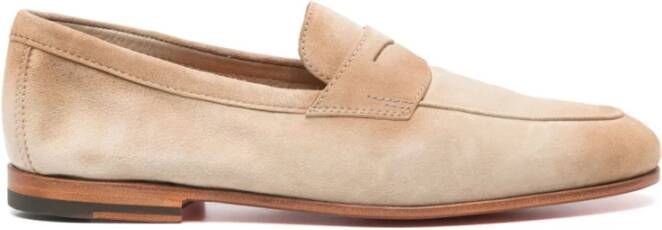 Santoni Beige Leren Loafer met Suède Zool Beige Heren