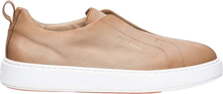 Santoni Beige Slip-On Leren Sneakers Beige Heren