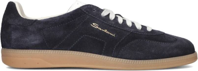 Santoni Blauw Suède Sneakers Blue Heren