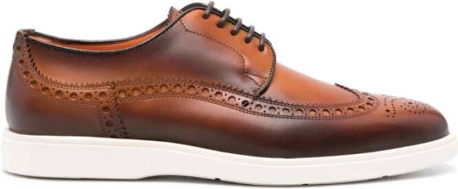 Santoni Blauwe Kalfsleren Oxford Schoenen Brown Heren