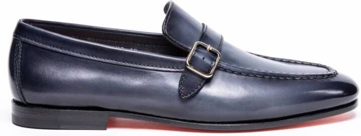 Santoni Blauwe Leren Ambachtelijke Schoenen Blue Heren