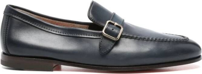 Santoni Blauwe Leren Band Hak Sandaal Black Heren