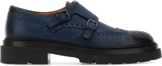 Santoni Blauwe Leren Band Schoenen Blue Heren