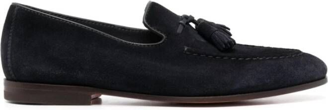 Santoni Blauwe Leren Loafer Platte Schoenen Blue Heren