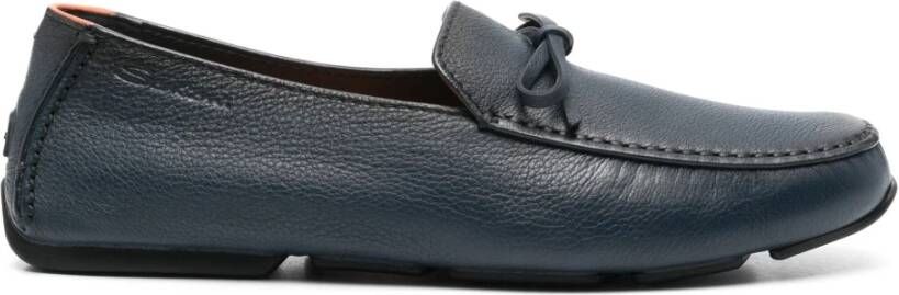 Santoni Blauwe Leren Loafers Casual Flats Blue Heren