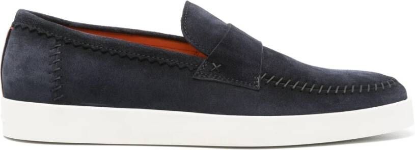 Santoni Blauwe Leren Loafers Casual Flats Blue Heren