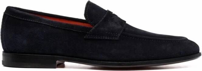 Santoni Blauwe Leren Loafers Casual Flats Blue Heren