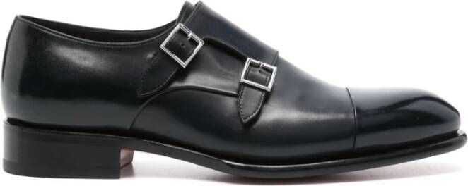 Santoni Blauwe Leren Monk Strap Schoenen Blue Heren