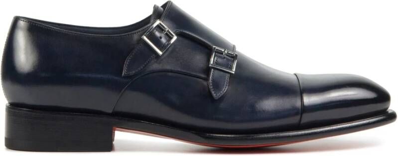 Santoni Blauwe Leren Loafers Blue Heren