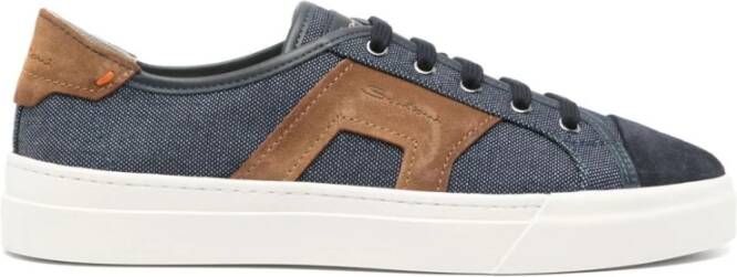 Santoni Blauwe Logo Sneakers met Suède Afwerking Blue Heren