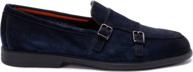 Santoni Blauwe Platte Schoenen met Gesp Sluiting Blue Heren