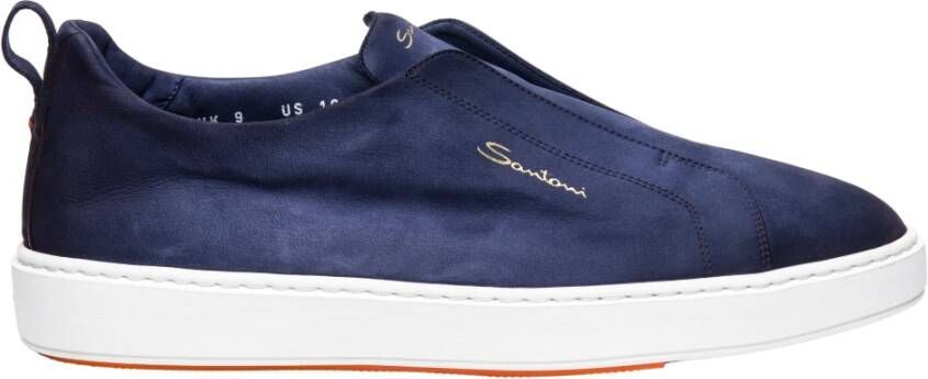 Santoni Blauwe Slip-On Sneakers met Leren Hiel Blue Heren