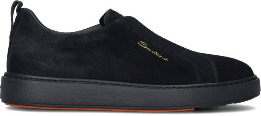 Santoni Blauwe Geborduurde Slip-On Sneakers Blue Heren