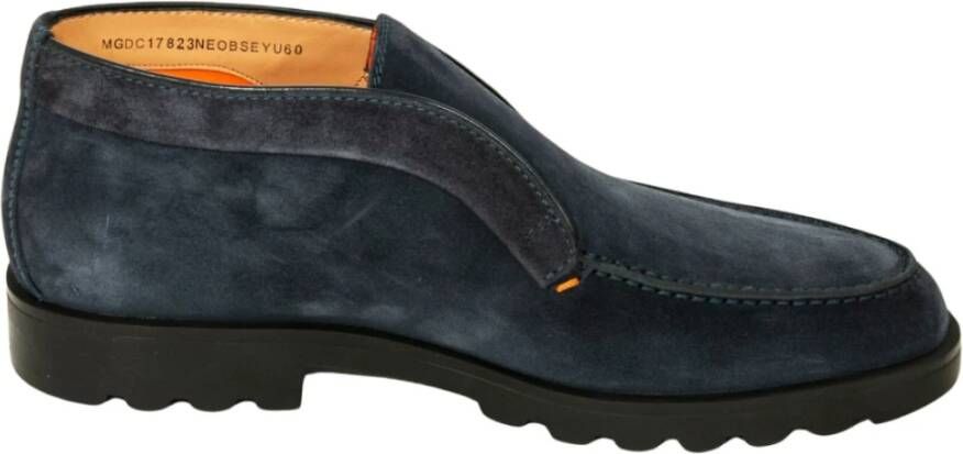 Santoni Blauwe Suède Laarzen met Oranje Stiksels Blue Heren