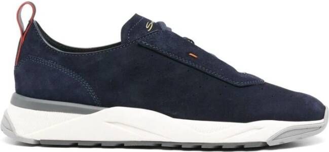 Santoni Blauwe Suède Leren Veterschoenen Blue Heren